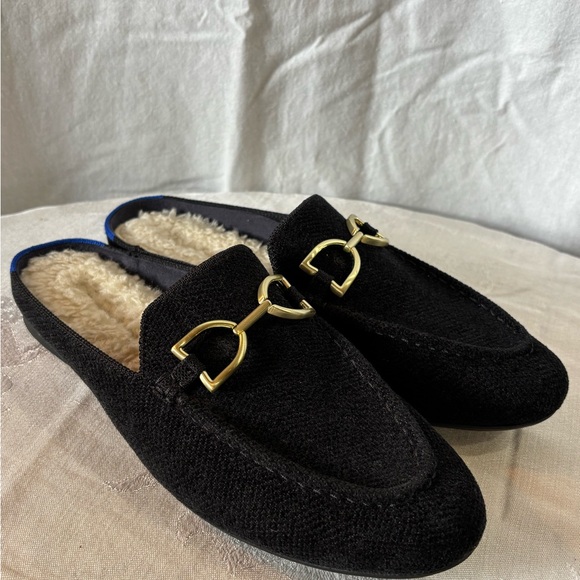Rothy's Black ReVelvet Mules with Gold Horsebit Detail size 8 - Picture 3 of 8